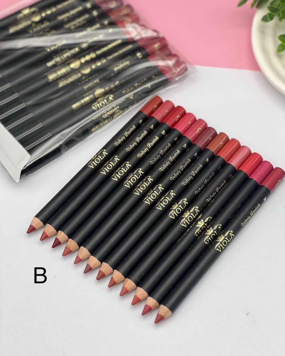 بسته ۱۲ عددی رژ لب مدادی مات ویولا MATTE LIPSTICK، سری رنگبندی B، رنگ پوکه مشکی – فروشگاه کیوت گرام