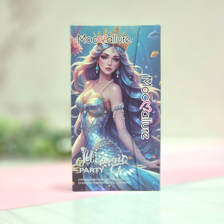 پالت آرایشی همه کاره موکالر مدل Mermaid PARTY شامل ۲۴ رنگ سایه چشم، رژ لب، رژگونه، هایلایتر، سایه ابرو و پودر صورت